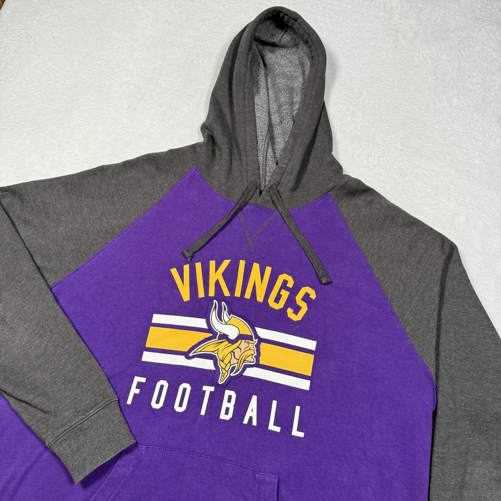 Minnesota Vikings Hoodie Mens XL Tall Purple Gray NFL Football Pullover Raglan